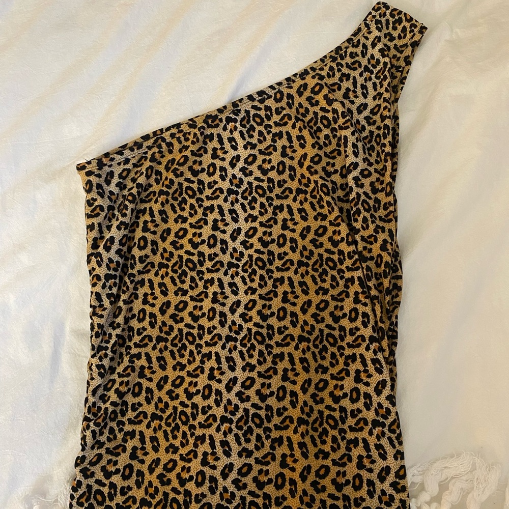 Vintage Retro Y2K Brown Tan Black One Shoulder Fitted Cocktail Dress w/ ruching